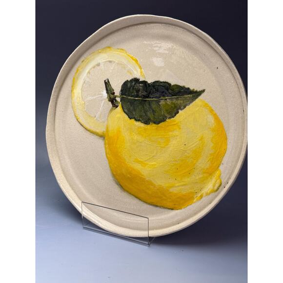 Handmade Ceramic Lemon Plate Hand-Painted Pottery Plate with Fresh Fruit Design - Picture 2 of 2